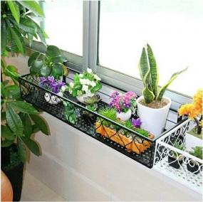 img 2 attached to AnRui Patio Railing Shelf Plant Pots Holder, Balcoy Flower Pot Stand Rack 23.5 Inches, Window Iron Hanging Shelf Basket With Hooks For Porch Or Fence Outdoor Desk Plant Container Accessories (Black)