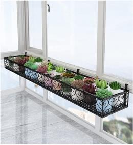 img 1 attached to AnRui Patio Railing Shelf Plant Pots Holder, Balcoy Flower Pot Stand Rack 23.5 Inches, Window Iron Hanging Shelf Basket With Hooks For Porch Or Fence Outdoor Desk Plant Container Accessories (Black)