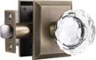 probrico keyless crystal glass door knob set, antique bronze passage interior knobs for closet and hall doors with heavy duty round diamond shape - 1 pack logo