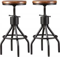 lokkhan набор из 2 промышленных барных стульев - регулируемый по высоте поворотный деревянный и металлический барный стул, табурет для фермерского дома, очень высокий паб, высота 23"-30 логотип