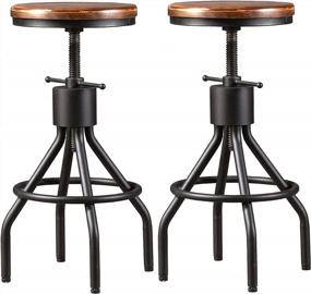 img 4 attached to LOKKHAN Set Of 2 Industrial Bar Stool-Height Adjustable Swivel Wood And Metal Bar Stool,Farmhouse Stool,Extra Tall Pub Height,23"-30