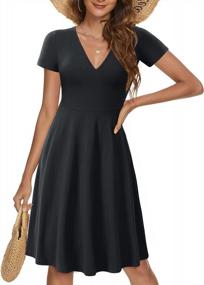 img 4 attached to FENSACE Knee Length V-Neck Skater Dress With Short Sleeves And Empire Waist For Women'S Casual Wear