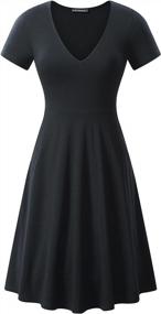 img 3 attached to FENSACE Knee Length V-Neck Skater Dress With Short Sleeves And Empire Waist For Women'S Casual Wear