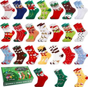 img 4 attached to 24 Pairs Of Warm Cotton Crew Christmas Socks For Women And Girls - Perfect Xmas Gift By Cooraby