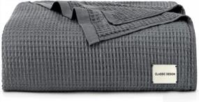 img 4 attached to Bobor Bamboo Waffle Pattern Weave Cooling Blanket - Soft And Lightweight Summer Blanket For A Cool Night'S Sleep, Ideal Home Decor For Couch And Bed (59"X79", Dark Grey)