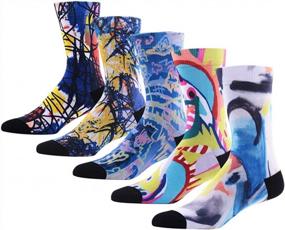 img 4 attached to MEIKAN Men'S Novelty Socks – Soft Crew Socks With Digital Printing, Featuring Funky Patterns In Sets Of 3, 4, 5, Or 6 Pairs