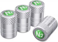 silver aluminum tire valve stem caps with n2 nitrogen logo - universal for cars, suvs, bikes & trucks | tpms safe corrosion resistant dustproof (4 pcs) логотип