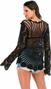img 3 attached to Women'S Long Sleeve Crochet Swimsuit Cover Up Lace Beachwear Top