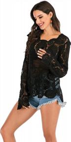 img 2 attached to Women'S Long Sleeve Crochet Swimsuit Cover Up Lace Beachwear Top
