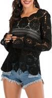 women's long sleeve crochet swimsuit cover up lace beachwear top logo