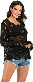 img 1 attached to Women'S Long Sleeve Crochet Swimsuit Cover Up Lace Beachwear Top