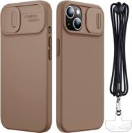 📱 feaigit liquid silicone iphone 13 case with slide camera cover, dual camera protection, adjustable phone lanyard, shockproof protective, 6.1'' - brown логотип