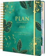 2023 cagie women's weekly and monthly planner - waterproof hardcover agenda with printed cover and green spiral binding, jan-dec with tabs and stickers included логотип