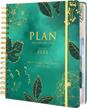 2023 cagie women's weekly and monthly planner - waterproof hardcover agenda with printed cover and green spiral binding, jan-dec with tabs and stickers included logo