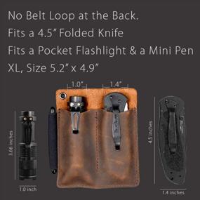img 3 attached to Chestnut Leather EDC Sheath Pocket Organizer For 4.5" Knife, Flashlight, Pen Loop & More.