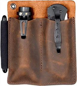 img 4 attached to Chestnut Leather EDC Sheath Pocket Organizer For 4.5" Knife, Flashlight, Pen Loop & More.