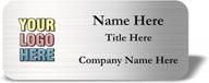 custom name tag with logo - personalized name badge with magnet backing - choose your size and color (silver metal 3"x1.25" - logo on left) logo