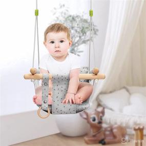 img 3 attached to 👶 Mlian Secure Canvas and Wooden Hanging Swing Chair for Babies, Indoor and Outdoor Hammock for Backyard, with Natural Wooden Ring and Secure Seat Belt, Light Gray, for Kids Toys, Ages 6-36 Months