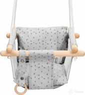 👶 mlian secure canvas and wooden hanging swing chair for babies, indoor and outdoor hammock for backyard, with natural wooden ring and secure seat belt, light gray, for kids toys, ages 6-36 months logo