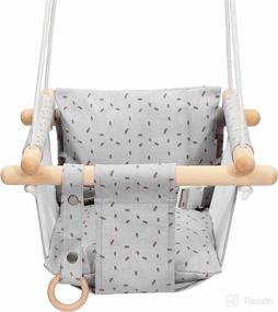 img 4 attached to 👶 Mlian Secure Canvas and Wooden Hanging Swing Chair for Babies, Indoor and Outdoor Hammock for Backyard, with Natural Wooden Ring and Secure Seat Belt, Light Gray, for Kids Toys, Ages 6-36 Months