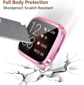 img 1 attached to 📱 (3 Pack) Orzero Compatible for Fitbit Versa 2 Screen Protector Case Full Body Cover - Clear/Pink, Scratch Resistant, Shock Absorbing, Ultra Slim Protective