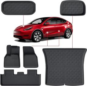 img 3 attached to 🚗 2021-2022 Tesla Model Y Floor Mats and Truck Cargo Liner Set - All Weather Accessories, 6-Piece Full Set with 100% Odor-Free Feature