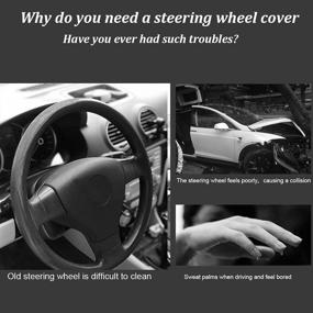 img 3 attached to 🔒 AUTOXBERT 38cm/15 Suede Leather Non-Slip Steering Wheel Cover Crafted with Hand-Sewn Cowhide Leather for Enhanced Grip and Car Protection, Complete with Needle Thread