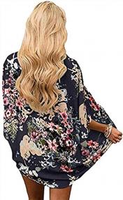 img 2 attached to Navy Blue Floral Kimono Cardigan For Women - Sheer Print Chiffon Cover Up In Loose Fit Sizes Up To 3XL
