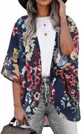navy blue floral kimono cardigan for women - sheer print chiffon cover up in loose fit sizes up to 3xl logo