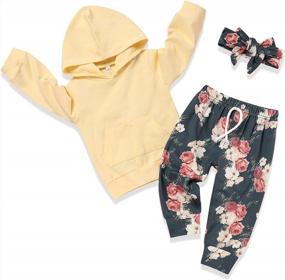 img 4 attached to Baby Girl Clothes, Flower Hoodie Sweatshirt&Pant With Headband, Toddler Girls Fall Winter Outfits Clothes Set