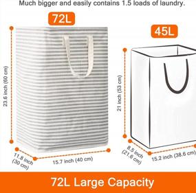 img 3 attached to Large Grey Foldable Laundry Hamper With Long Handles - 72L Storage For Clothes, Toys And More
