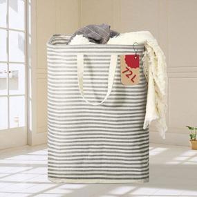 img 4 attached to Large Grey Foldable Laundry Hamper With Long Handles - 72L Storage For Clothes, Toys And More