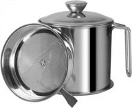 stainless steel bacon grease container with strainer - 1.3 l / 44 oz capacity with lid and tray for easy cooking fat and grease storage logo