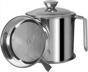 img 3 attached to Stainless Steel Bacon Grease Container With Strainer - 1.3 L / 44 Oz Capacity With Lid And Tray For Easy Cooking Fat And Grease Storage