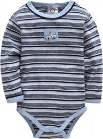 img 4 attached to Adorable Blue Striped Baby Bodysuit For Boys - 100% Cotton, Long Sleeves, Ages 3-24 Months