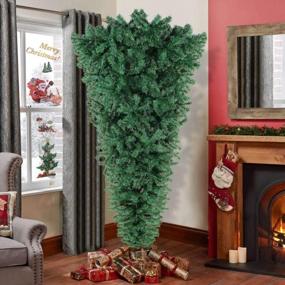 img 4 attached to Upside Down Christmas Tree - 7Ft With 1100 Branch Tips And Foldable Stand For Indoor/Outdoor Décor