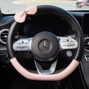 img 3 attached to INEBIZ Universal Car Steering Wheel Cover Microfiber Leather Multi-Color Stitching Cute Bow-Knot For Girls And Woman (Black