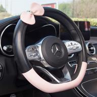 inebiz universal car steering wheel cover microfiber leather multi-color stitching cute bow-knot for girls and woman (black логотип