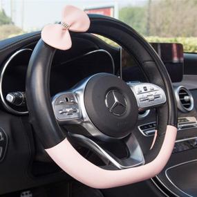 img 4 attached to INEBIZ Universal Car Steering Wheel Cover Microfiber Leather Multi-Color Stitching Cute Bow-Knot For Girls And Woman (Black