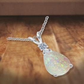 img 2 attached to Voss+Agin Ladies Lab Created Opal And Genuine Diamond Pear Drop Pendant In Sterling Silver, 18'' Sterling Silver Chain With Spring Clasp