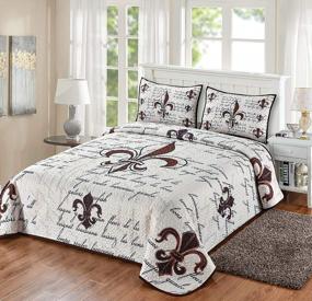 img 1 attached to Louisiana Inspired Fleur De Lis Quilt Bedding Set With Blanket And Pillow Shams In Ivory (Queen Size)