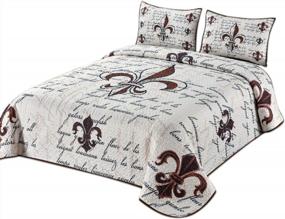 img 2 attached to Louisiana Inspired Fleur De Lis Quilt Bedding Set With Blanket And Pillow Shams In Ivory (Queen Size)