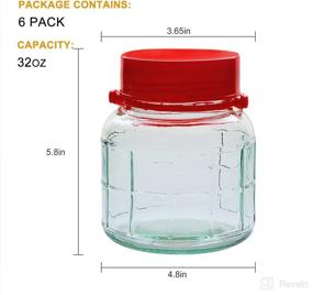 img 3 attached to 🏺 32oz Glass Jars with Airtight Lids, 1L Mason Jars with Handle, Wide Mouth Jars with Plastic Lids for Dry Food Storage, Pickling, Kitchen Canister, Fermenting, Sun Tea, Kombucha, Kefir, Water Storing, Canning Jars - Pack of 6