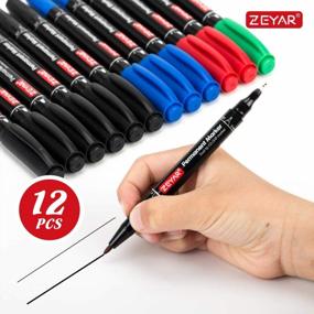 img 3 attached to ZEYAR 12 Pack Twin Tip Permanent Markers, CD/DVD Markers With Ultra Fine Point And Fine Point For Signature And Marking (4 Colors)