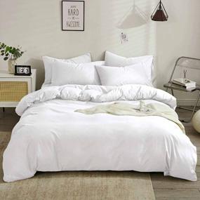 img 4 attached to Modern Style Queen White Duvet Cover Set - 90X90 Soft Bedding With Convenient Zipper And Ties - 3 Pieces For Ultimate Comfort - Ideal For Men And Women