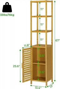 img 1 attached to Бамбуковый высокий тонкий шкаф для хранения в ванной комнате с затворной дверью и 3-мя ярусными полками | Отдельностоящий органайзер для льняной башни для гостиной, кухни, ванной комнаты