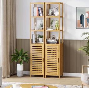 img 2 attached to Bamboo Tall Slim Bathroom Storage Cabinet With Shutter Door And 3 Tier Shelves | Freestanding Linen Tower Organizer For Living Room, Kitchen, Bathroom