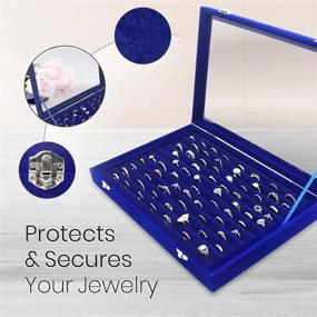img 2 attached to Ring Organizer Display Case ~ 11 Rows Multiple Ring Holder ~ Jewelry Tray Organizer With Studs ~ Ring & Earring Holder Storage Box For Shows With Transparent Lid (Blue)