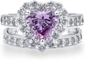 img 3 attached to Sterling Silver Halo Wedding Rings Set W/ Purple Heart CZ - Size 4-10 | BERRICLE