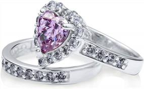 img 2 attached to Sterling Silver Halo Wedding Rings Set W/ Purple Heart CZ - Size 4-10 | BERRICLE